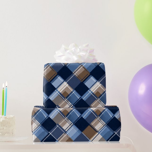 Blaues und braunes Vatertagsmuster  Geschenkpapier (Partygeschenke)