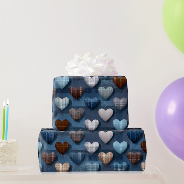 Blaues und braunes Vatertagsmuster  Geschenkpapier (Partygeschenke)