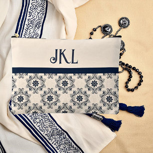 Blaues und braunes vintage Monogramm Zubehörtasche