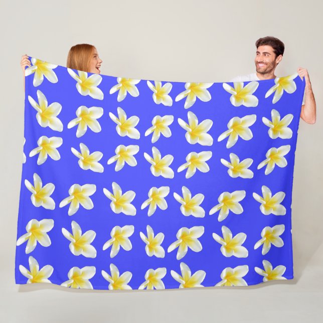 Blaues und gelbes Frangipani-Muster, Fleecedecke (Beispiel)