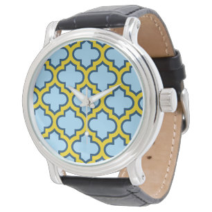 Blaues und gelbes Gitter, Gitterwerk, Vierpass Armbanduhr