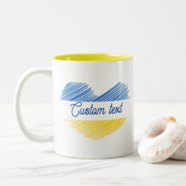 Blaues und gelbes Herz. Eigener Text. Personalisie Zweifarbige Tasse