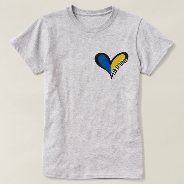 Blaues und gelbes Herz mit Inschrift Ukraine T-Shirt (Design vorne)