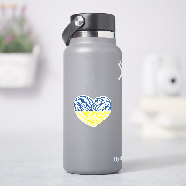 Blaues und gelbes Herz, ukrainische Flaggenfarben Aufkleber (HydroFlask)