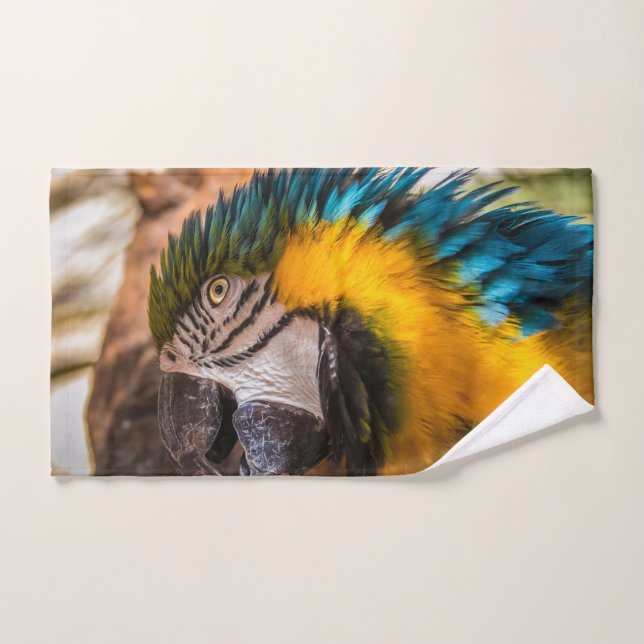 Blaues und gelbes Makaportrait Badhandtuch Set (Handtuch)