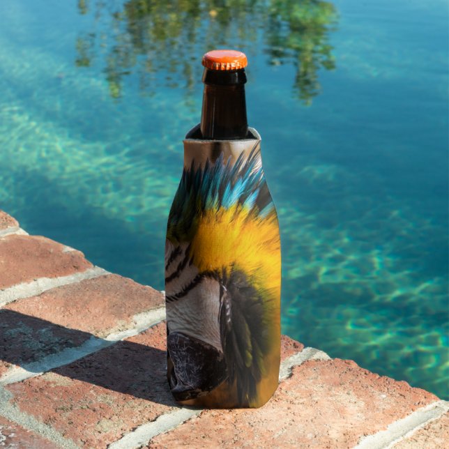 Blaues und gelbes Makaportrait Flaschenkühler (In Situ Pool)