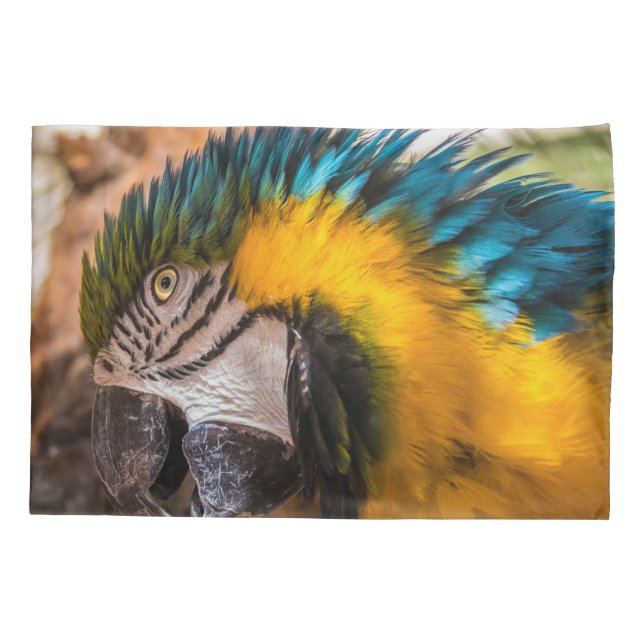 Blaues und gelbes Makaportrait Kissenbezug (Rückseite)