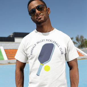 Blaues und gelbes Pickleball-Paddel personalisiert T-Shirt
