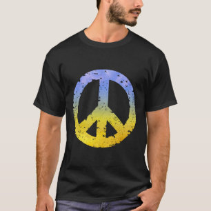 Blaues und gelbes Ukraine-Friedenszeichen Retro-Ge T-Shirt