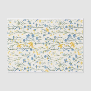 Blaues und gelbes Vintage-Blumenkunstmuster Nr. 2 Seidenpapier