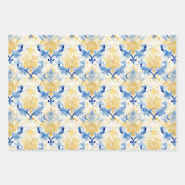 BLAUES UND GELBES WASSERFARBENSPEICHER GESCHENKPAPIER SET