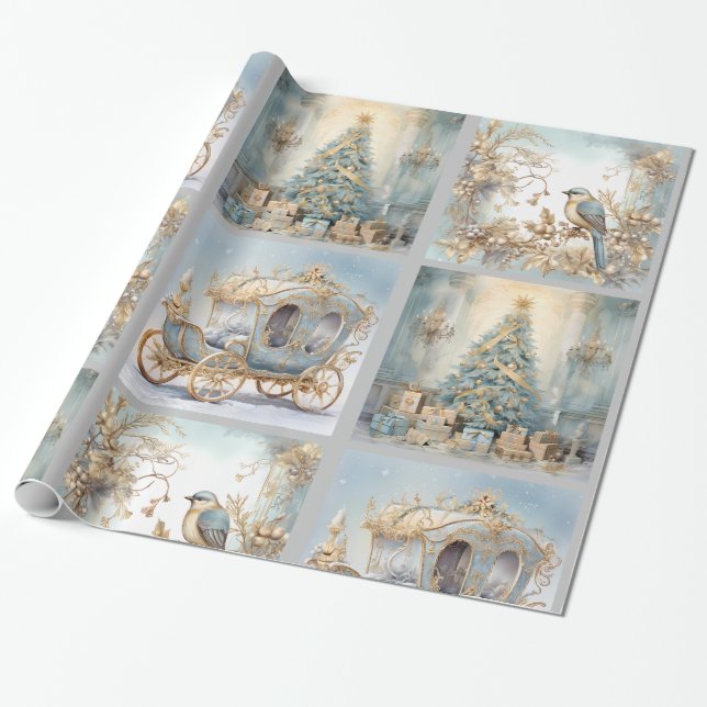 Blaues und goldenes Edelwrapping-Papier Geschenkpapier (Ungerollt)