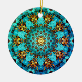 Blaues und goldenes Mandala-ähnliches Muster Keramik Ornament