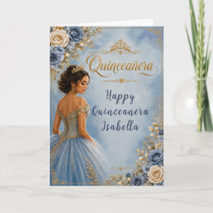 Blaues und goldenes Quinceañera-Jubiläum Karte