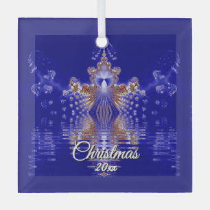Blaues und goldenes Weihnachtsbaum-Schmuckstück mi Ornament Aus Glas