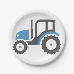 Blaues und graues Farm-Traktor-Icon Pappteller