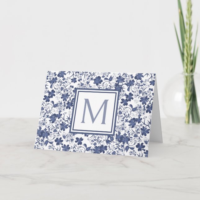 Blaues und graues florales Monogramm (Vorderseite)