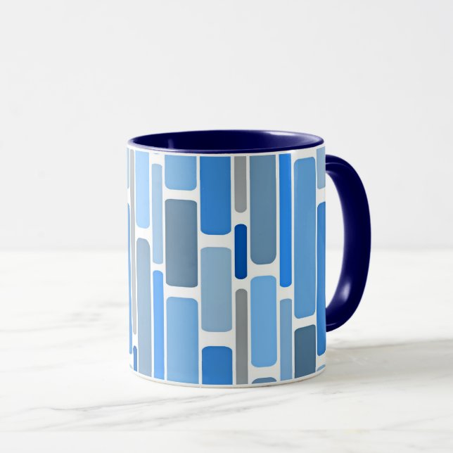 Blaues und graues geometrisches Muster, Tasse (VorderseiteRechts)