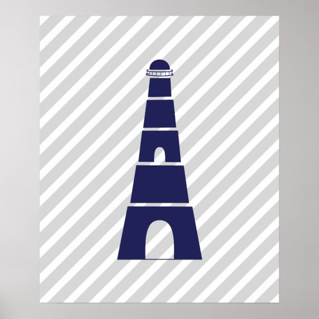 Blaues und graues Leuchtturm Poster (Vorne)