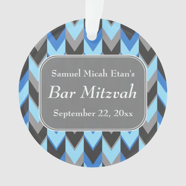 Blaues und graues Zickzack Muster-Bar Mitzvah Ornament (Vorderseite)