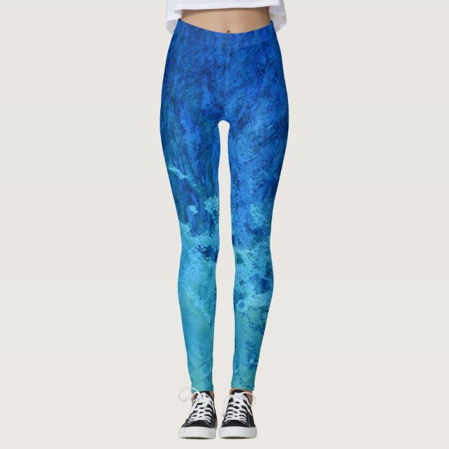 blaues und grünes abstraktes Farbglas Leggings (Vorderseite)