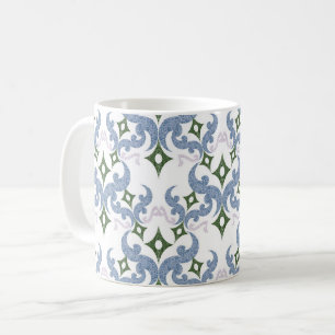 blaues und grünes Damast-Ornament Pointillismus Kaffeetasse