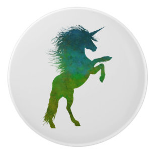 Blaues und grünes Einhorn Keramikknauf