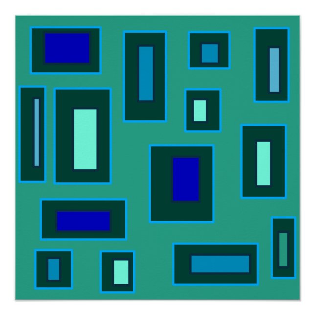 Blaues und grünes geometrisches Design Poster (Vorderseite)