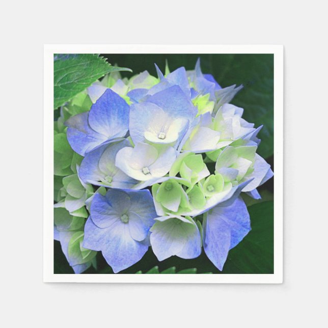 Blaues und grünes Hydrangea Papier Napkins Serviette (Vorderseite)