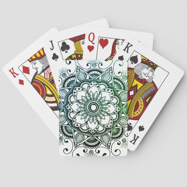 Blaues und grünes Mandala Kartendeck (Rückseite)