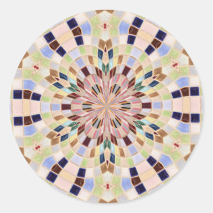 Blaues und grünes Mosaik-Kaleidoskop Runder Aufkleber