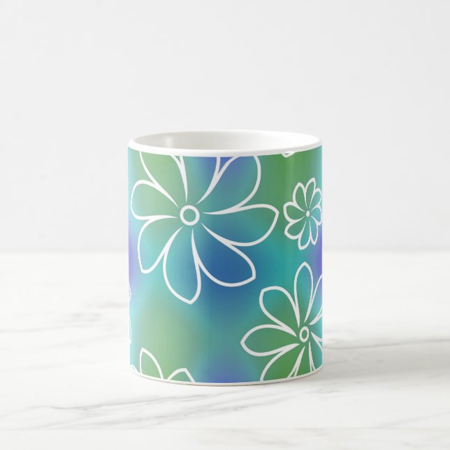 Blaues und grünes Nahtloses Blumenmuster Kaffeetasse (Mittel)