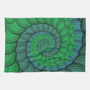 Blaues und grünes Pfau-Feder-Fraktal Küchentuch