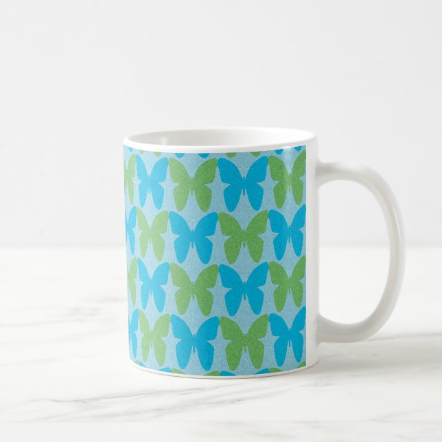 Blaues und grünes Schmetterlingsmuster Kaffeetasse (Rechts)