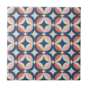 Blaues und korallenrotes geometrisches Muster Fliese