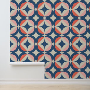 Blaues und korallenrotes geometrisches Muster Tapete