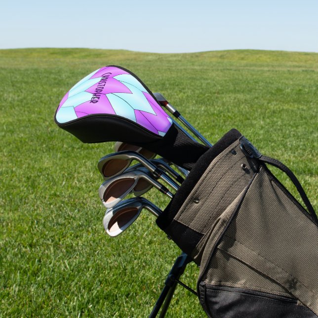 Blaues und Lila Art Deco Design Golf Headcover (In SItu)