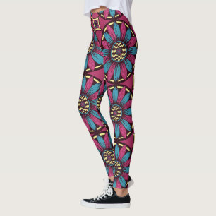 Blaues und lila Gänseblumenmuster Leggings