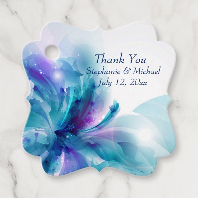 Blaues und Lila Hochzeitsdesign Geschenkanhänger (Vorderseite)
