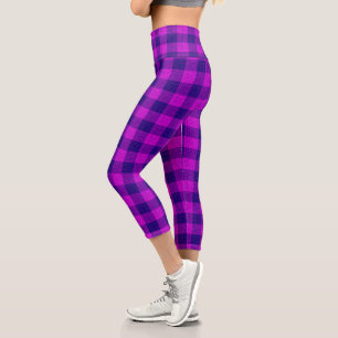 Blaues und lila kariertes Kreuzschachbrett-Design Capri Leggings