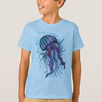 Blaues und lila Quallen-T-Shirt für Kinder