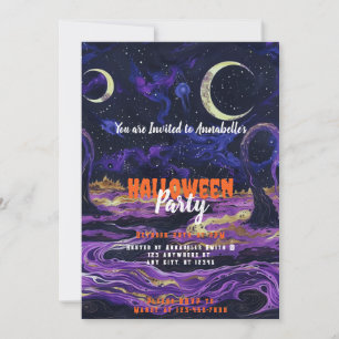 Blaues und Lila Sky Crescent Moon Halloween-Party Einladung