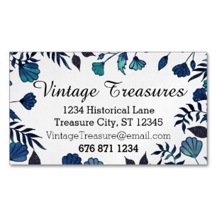 Blaues und mintfarbenes Blumenmuster Magnetische Visitenkarte