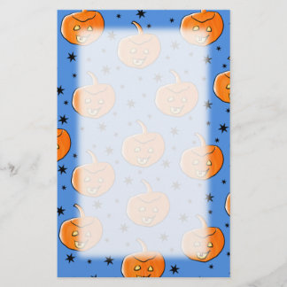 Blaues und orange Halloween-Kürbis-Muster Briefpapier