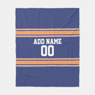 Blaues und orange Jersey Stripes Name-Zahl Fleecedecke