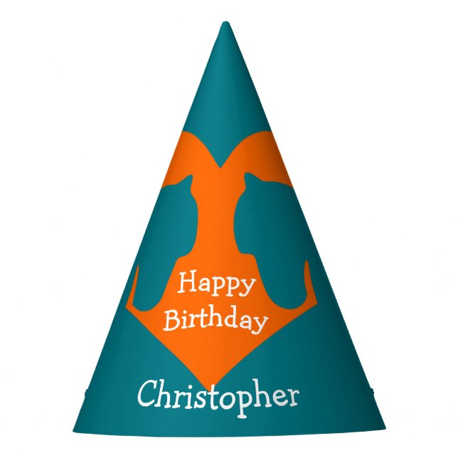 Blaues und orange personalisiertes Pferd Partyhütchen (Vorderseite)