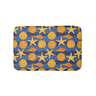 Blaues und orange Seashell-Muster Badematte