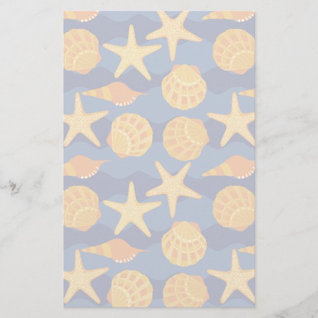 Blaues und orange Seashell-Muster Briefpapier (Vorderseite)