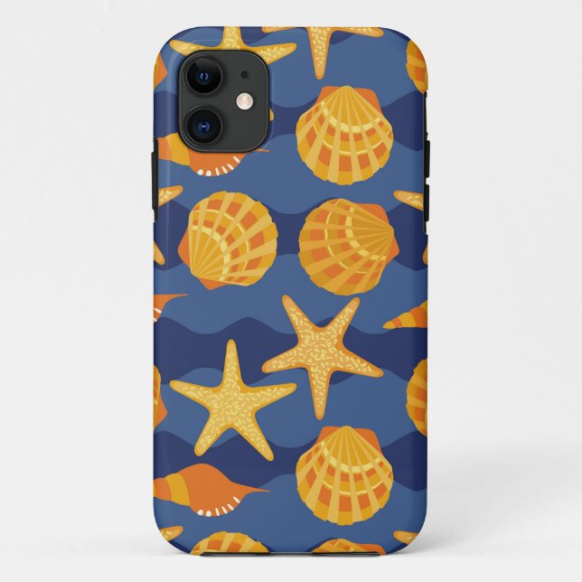 Blaues und orange Seashell-Muster Case-Mate iPhone Hülle (Rückseite)