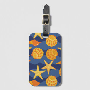 Blaues und orange Seashell-Muster Gepäckanhänger